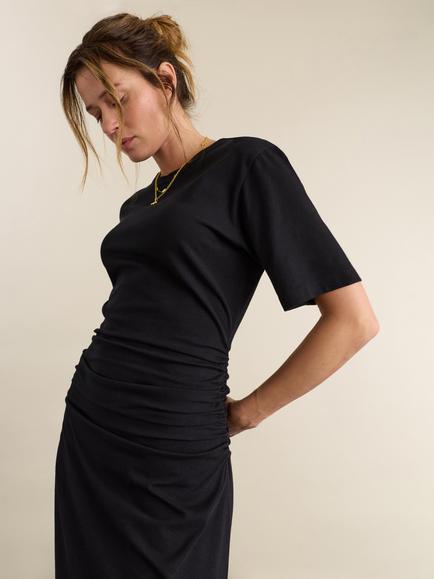 Baukjen Jinny Cotton Rich Ruched Midi Dress, Black - view 2, Black