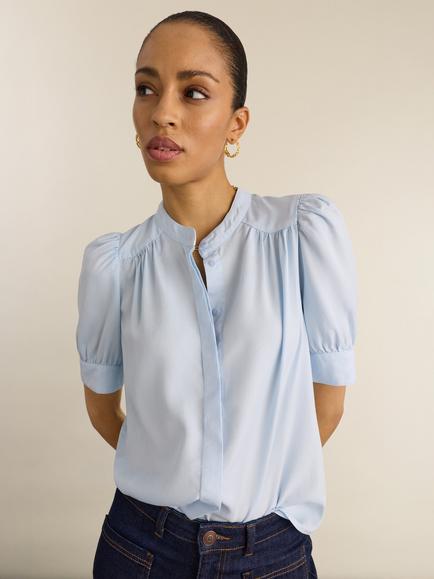 Baukjen Ann Tencel Puff Sleeve Top containing TENCEL™ Lyocell, Ice Blue, Ice Blue