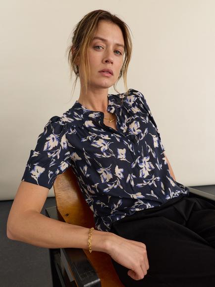 Baukjen Work to Weekend Ann Short Sleeve Blouse, Navy - view 2, Navy