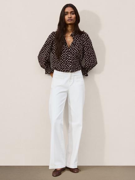 Baukjen Cela Viscose Polka Dot Puff Sleeve Top, Classic Navy/Multi - view 2, Dark Chocolate/Multi