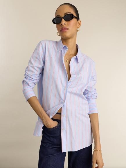 Baukjen Rishma Organic Cotton Stripe Shirt, Blue/Pink, Blue/Pink