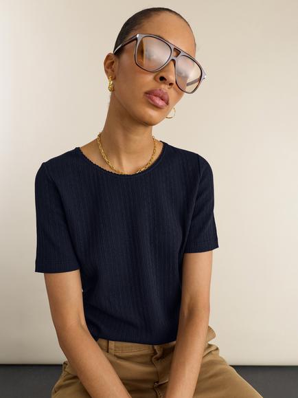 Baukjen Gabriella Cotton Slim Fit T-Shirt, Navy, Navy