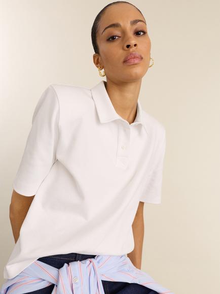 Baukjen Kayla Cotton Strong Shoulder Polo Top, White, White