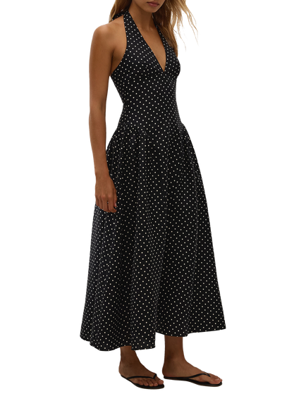 FAITHFULL La Cala Sleeveless Linen Midi Dress, Black/Cream - view 2, Black/Cream
