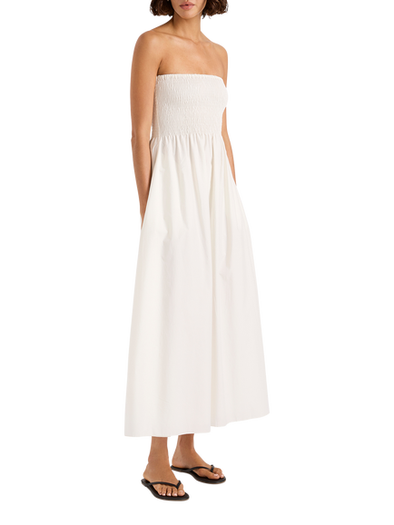 FAITHFULL Jamie Sleeveless Bandeau Cotton Midi Dress, White, White
