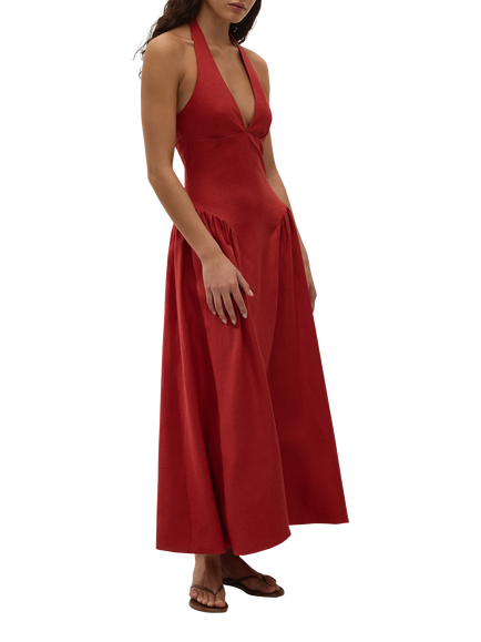 FAITHFULL La Cala Sleeveless Linen Midi Dress, Red - view 2, Red