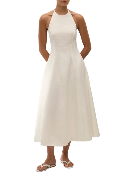 FAITHFULL Neolia Sleeveless Fit & Flare Linen Midi Dress, White, White