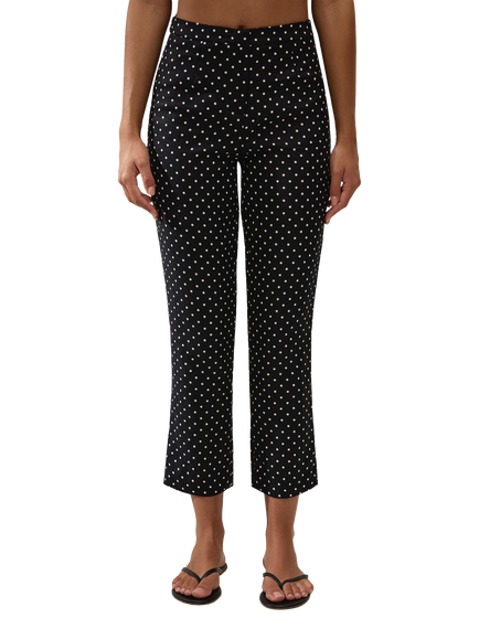 FAITHFULL Iria Polka Dot Linen Cropped Capri Trousers, Black/Cream, Black/Cream