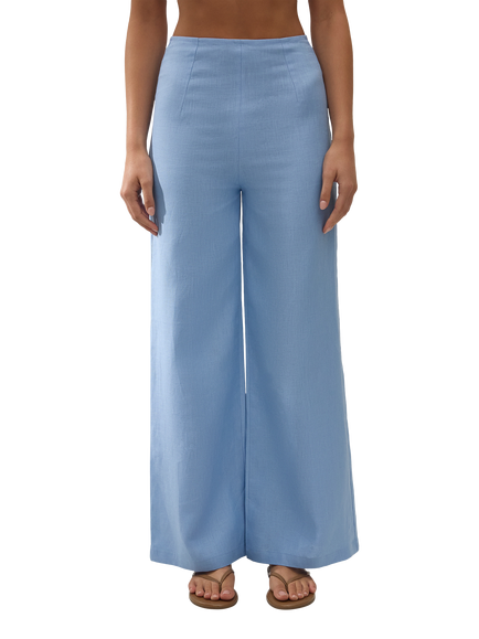 FAITHFULL Syna High Rise Wide Leg Linen Trousers, Light Blue, Light Blue