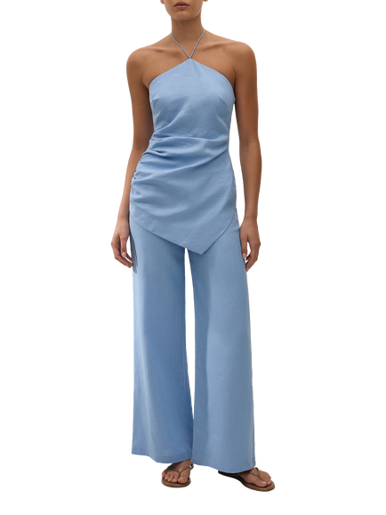 FAITHFULL Syna High Rise Wide Leg Linen Trousers, Light Blue - view 2, Light Blue