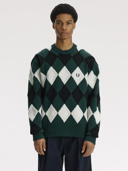 Fred Perry Wool Blend Argyle Jumper, Grassroots, Grassroots