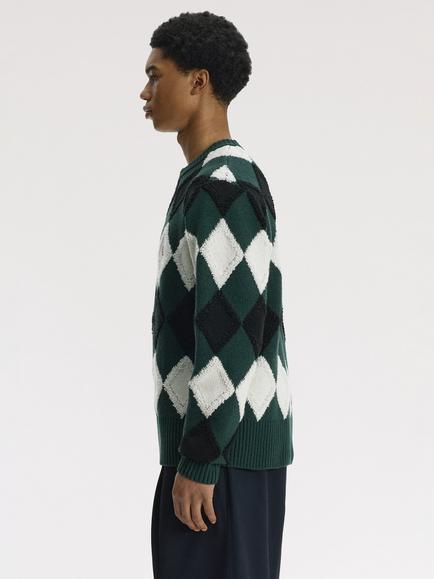 Fred Perry Wool Blend Argyle Jumper, Grassroots - view 2, Grassroots