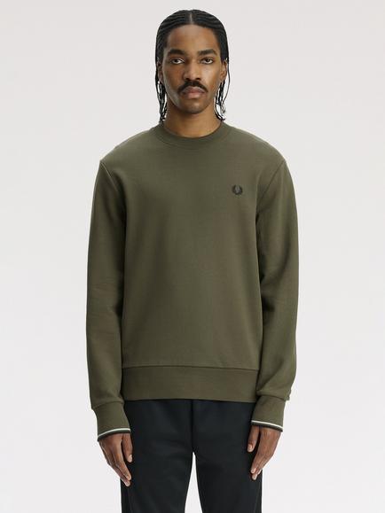 Fred Perry Crew Neck Sweatshirt, Green, Lwgreen/Slt/Navy