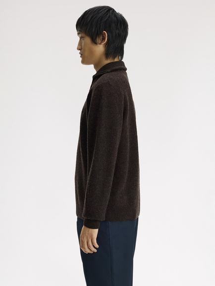 Fred Perry Half Zip Funnel Neck Merino Wool Jumper, Rich Brown Marl - view 2, Rich Brown Marl