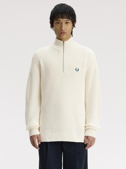 Fred Perry Half Zip Fisherman's Jumper, Ecru, Ecru