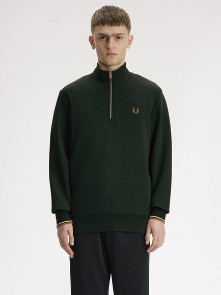 Fred Perry Half Zip Sweatshirt, Green, Grsrts/Ecru/Brnz