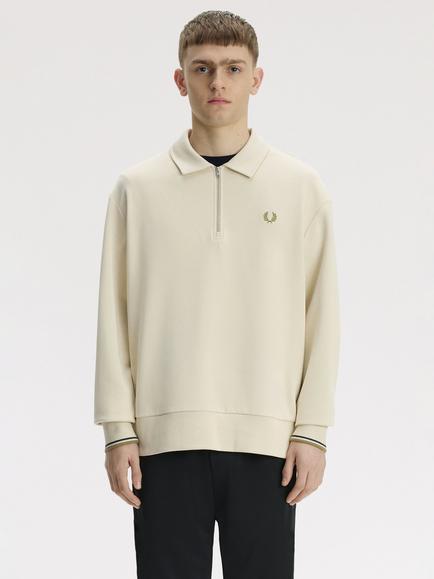 Fred Perry Half Zip Sweatshirt, Oatmeal, Oatmeal