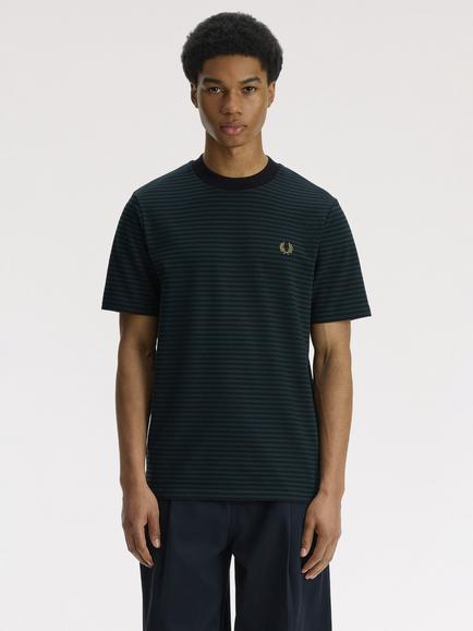 Fred Perry Fine Stripe Cotton Crew Neck T-Shirt, Black, Black