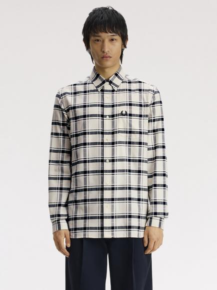 Fred Perry Brushed Tartan Cotton Regular Fit Shirt, Ecru, Ecru