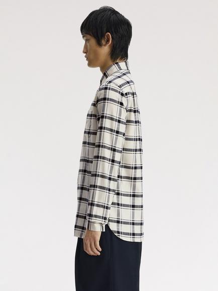 Fred Perry Brushed Tartan Cotton Regular Fit Shirt, Ecru - view 2, Ecru