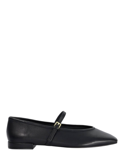 Dune London Hearthrob Wide Fit Leather Mary Jane Ballerina Pumps, Black, Black