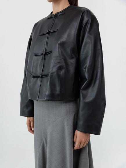 St. Agni Button Loop Cocoon Leather Jacket, Black - view 2, Black