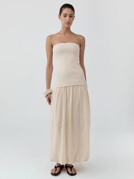 St. Agni Strapless Balloon Skirt Maxi Dress, Cream, Cream