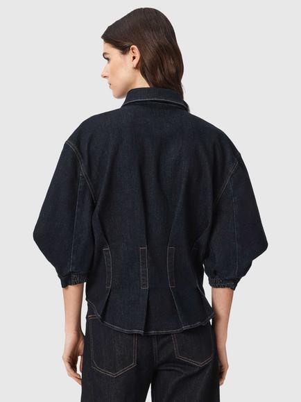 AllSaints Nancy Gathered Denim Shirt, Mid Blue - view 2, Mid Blue