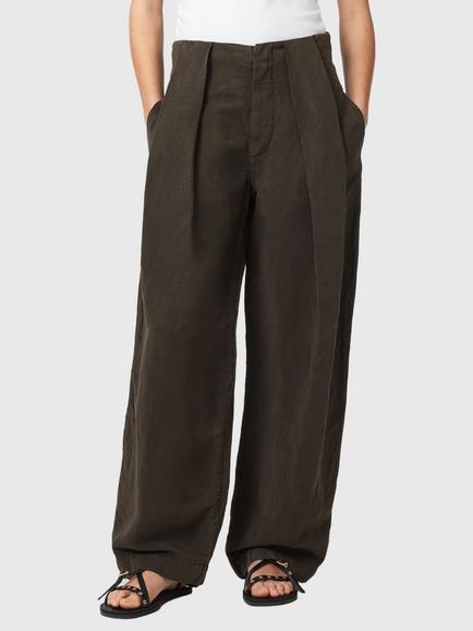 AllSaints Phi Tailored Linen Blend Trousers containing TENCEL™ Lyocell, Mid Brown