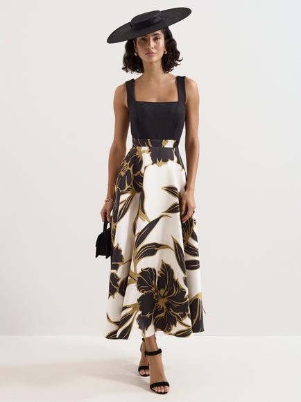 Phase Eight Delie Floral Square Neck Dress, Multi, Multi