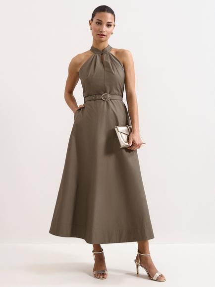 Phase Eight Krystel Halter Neck Dress, Khaki, Khaki