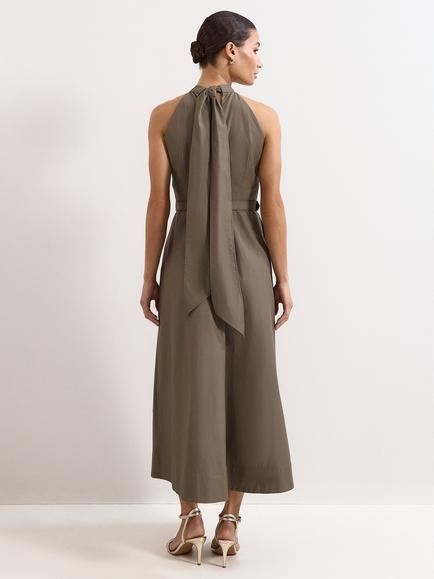 Phase Eight Krystel Halter Neck Dress, Khaki - view 2, Khaki