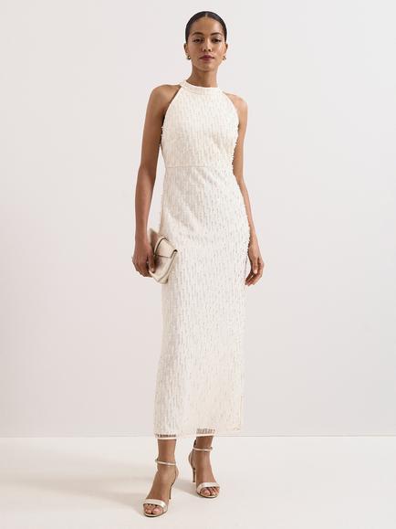 Phase Eight Marie Beaded Dress, Cream, Cream