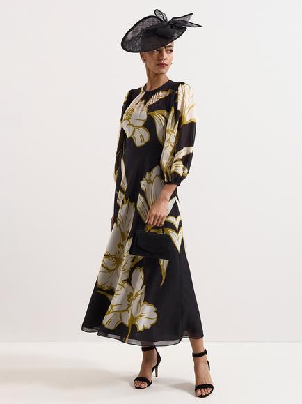 Phase Eight Petite Eve Floral Print Dress, Black/Multi, Black/Multi
