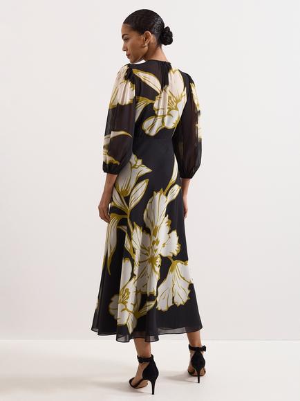 Phase Eight Petite Eve Floral Print Dress, Black/Multi - view 2, Black/Multi