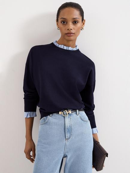 Phase Eight Jenna Ruffle Shirt Jumper, Navy, Navy