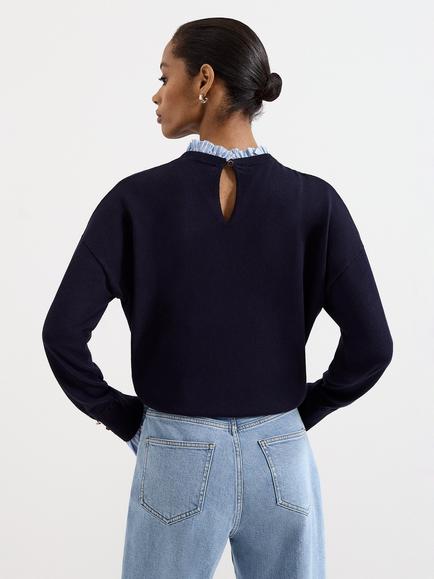 Phase Eight Jenna Ruffle Shirt Jumper, Navy - view 2, Navy