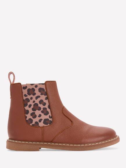Mini Boden Kids' Leather Chelsea Boots, Tan Leopard, Tan Leopard