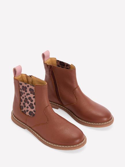 Mini Boden Kids' Leather Chelsea Boots, Tan Leopard - view 2, Tan Leopard