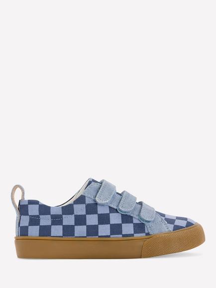 Mini Boden Kids' Low Top Trainers, Checkerboard Blue, Checkerboard Blue