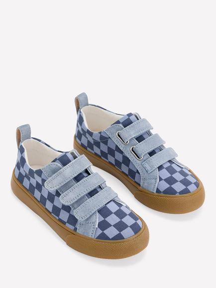 Mini Boden Kids' Low Top Trainers, Checkerboard Blue - view 2, Checkerboard Blue