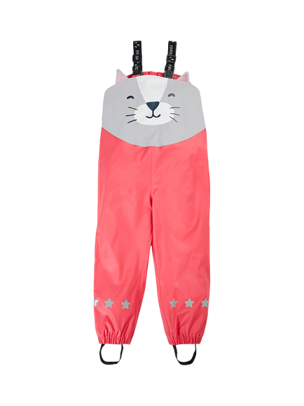 Frugi Kids' Waterproof Character Salopettes, Rhubarb/Cat, Rhubarb/Cat