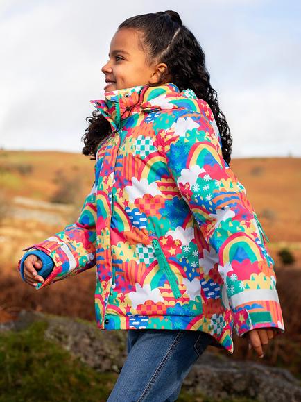 Frugi Kids' Hooded Snow Ski Coat, Fun Frenzy - view 2, Fun Frenzy