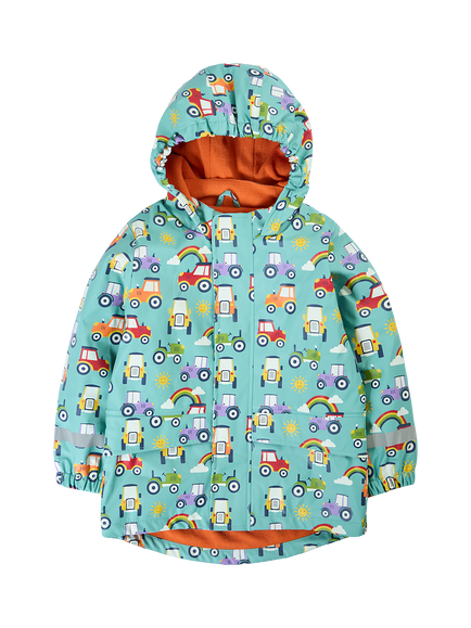 Frugi Kids' Printed Puddle Buster Waterproof Raincoat, Terrific Tractors, Terrific Tractors