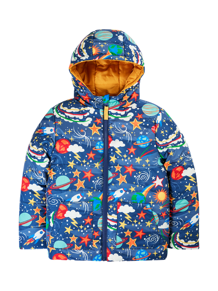 Frugi Kids' Reversible Toasty Trail Jacket, Explore The Stars, Explore The Stars