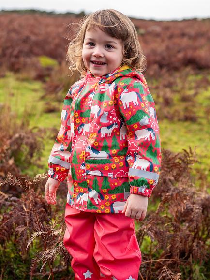 Frugi Kids' Printed Puddle Buster Waterproof Raincoat, Purrfect Ponies - view 2, Purrfect Ponies