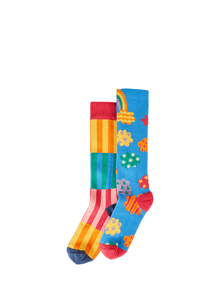 Frugi Kids' Brilliant Boot Long Socks, Pack of 2, Fun Frenzy Multipack, Fun Frenzy Multipack