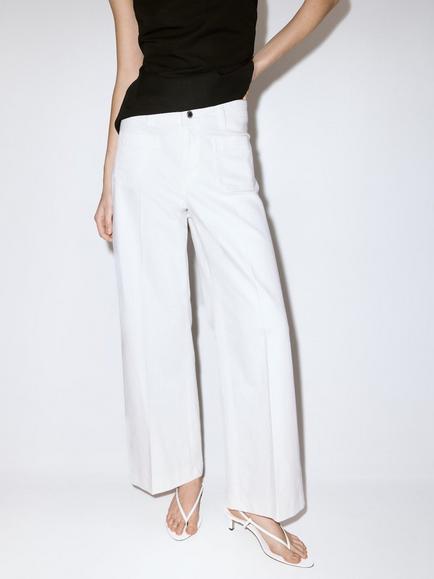 Mango High Rise Wide Leg Jeans, White, White