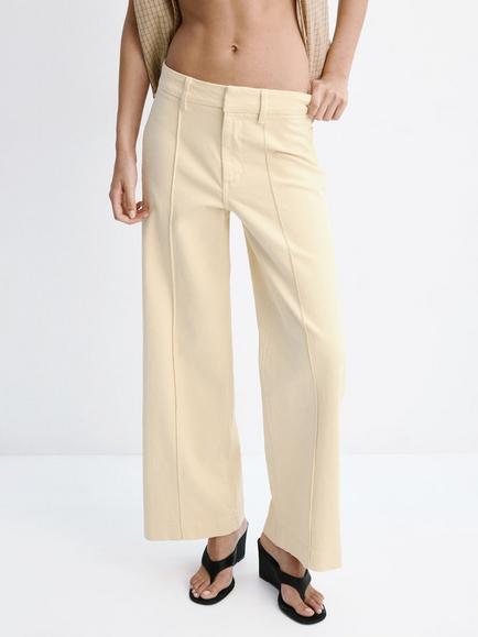 Mango High Rise Cropped Wide Leg Jeans, Vanilla, Vanilla