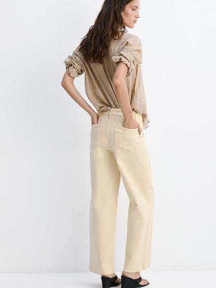 Mango High Rise Cropped Wide Leg Jeans, Vanilla - view 2, Vanilla